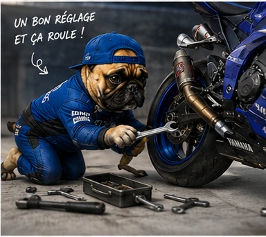 Illustration de Shelby mécanicienne sur la Yamaha JCH Racing